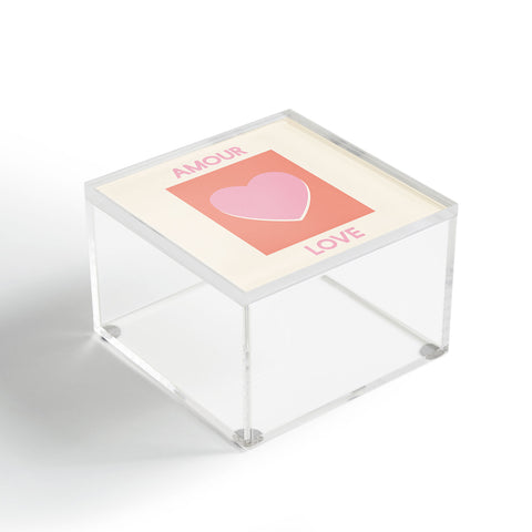 April Lane Art Amour Love Orange Pink Heart Acrylic Box