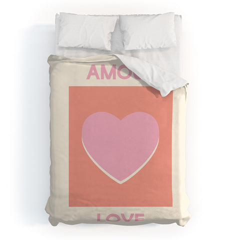 April Lane Art Amour Love Orange Pink Heart Duvet Cover