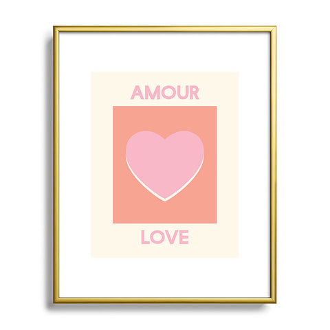 April Lane Art Amour Love Orange Pink Heart Metal Framed Art Print