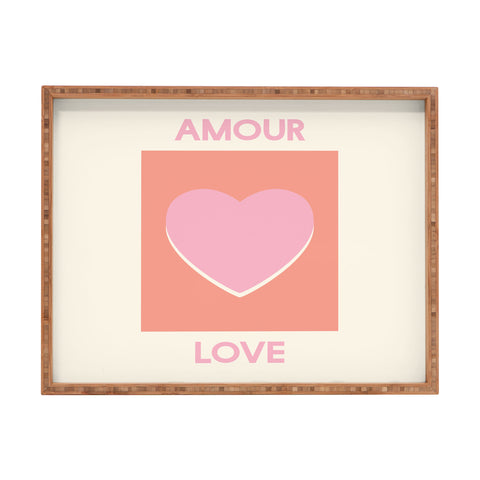 April Lane Art Amour Love Orange Pink Heart Rectangular Tray