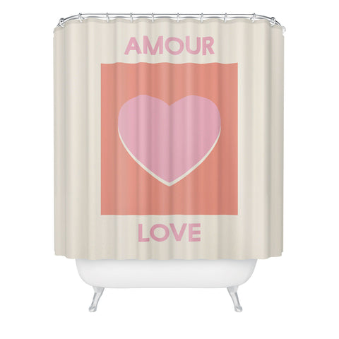 April Lane Art Amour Love Orange Pink Heart Shower Curtain