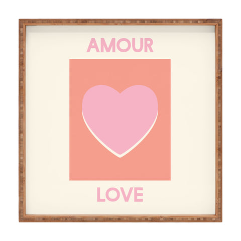 April Lane Art Amour Love Orange Pink Heart Square Tray