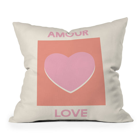 April Lane Art Amour Love Orange Pink Heart Throw Pillow