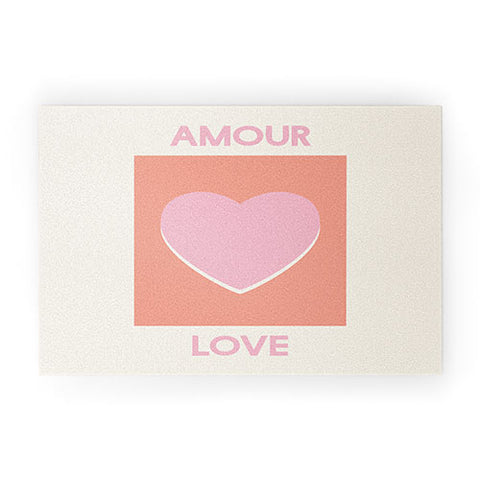 April Lane Art Amour Love Orange Pink Heart Welcome Mat