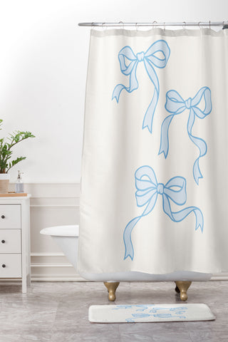 April Lane Art Blue Bows Shower Curtain And Mat