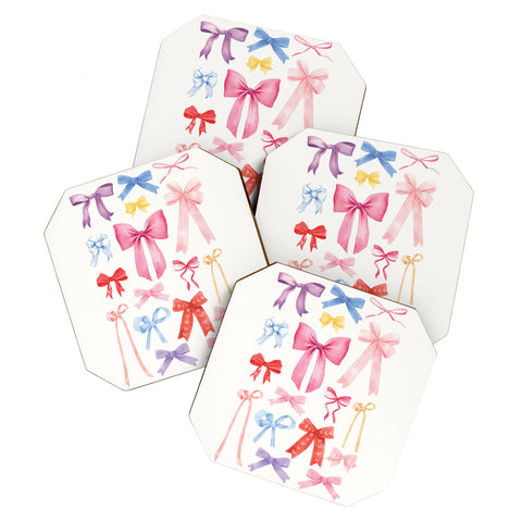 April Lane Art Cute Bows Ribbons Coaster Set