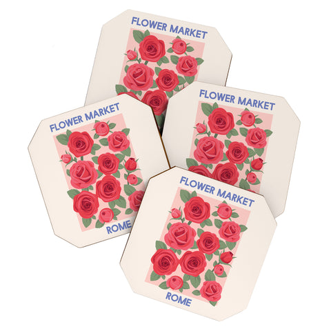 April Lane Art Flower Market Rome Roses Coaster Set