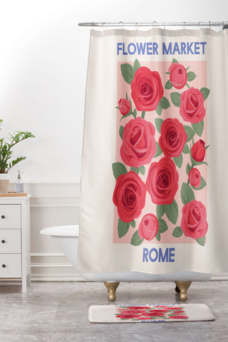April Lane Art Flower Market Rome Roses Shower Curtain And Mat