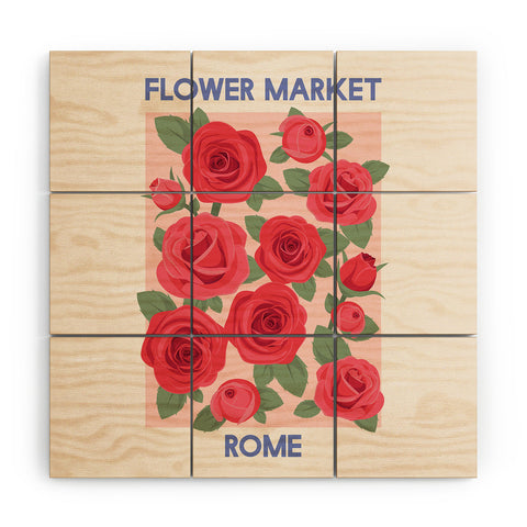 April Lane Art Flower Market Rome Roses Wood Wall Mural