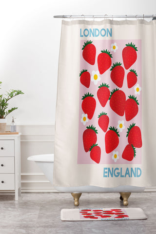 April Lane Art Fruit Market London England Strawberries Shower Curtain And Mat