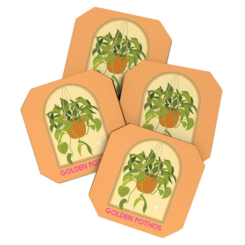 April Lane Art Golden Pothos Houseplant Coaster Set