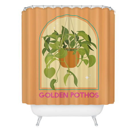 April Lane Art Golden Pothos Houseplant Shower Curtain