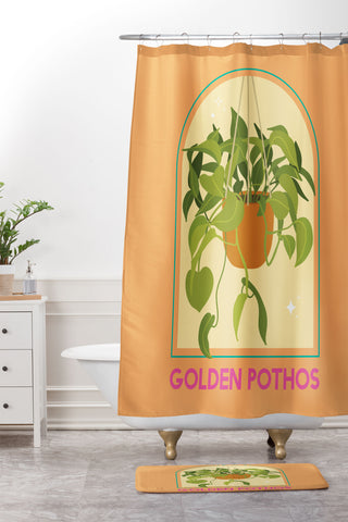 April Lane Art Golden Pothos Houseplant Shower Curtain And Mat