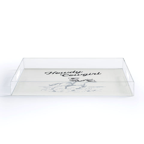 April Lane Art Howdy Cowgirl Black Acrylic Tray Gold Handles