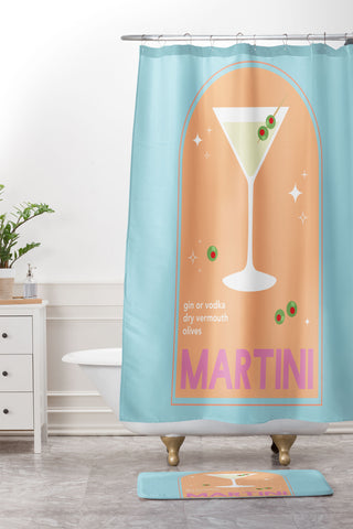 April Lane Art Martini Cocktail Shower Curtain And Mat