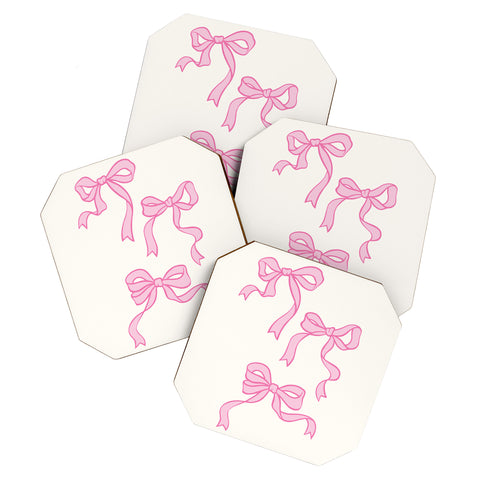 April Lane Art Pink Bows Coaster Set