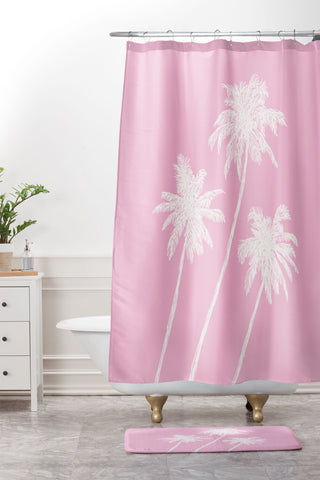 April Lane Art Pink Palm Trees Shower Curtain And Mat