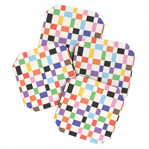 April Lane Art Rainbow Checkered Coaster Set