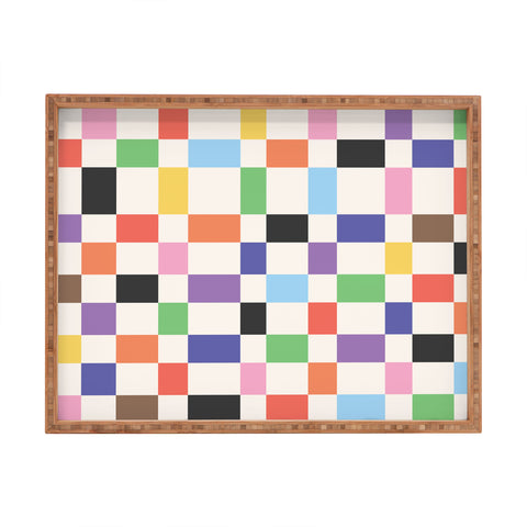 April Lane Art Rainbow Checkered Rectangular Tray