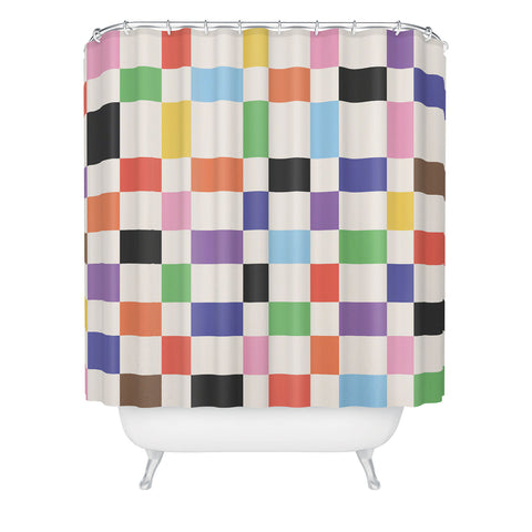 April Lane Art Rainbow Checkered Shower Curtain