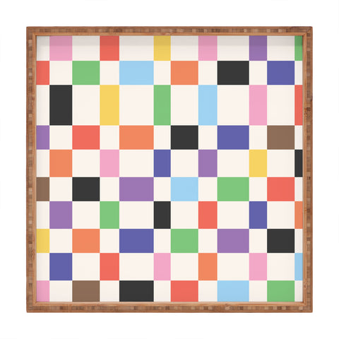 April Lane Art Rainbow Checkered Square Tray