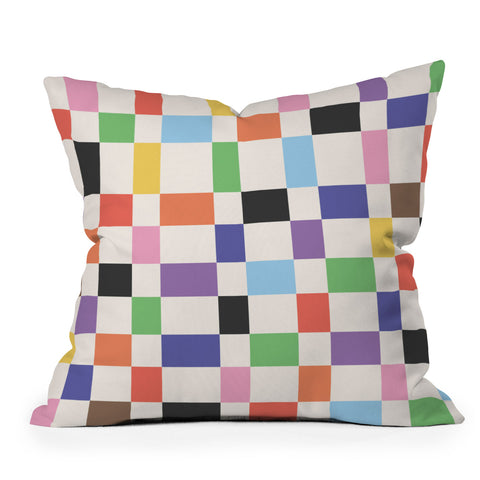 April Lane Art Rainbow Checkered Outdoor Throw Pillow