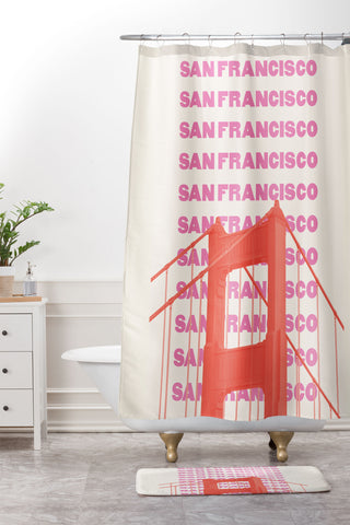 April Lane Art San Francisco Golden Gate Bridge Shower Curtain And Mat