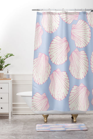 April Lane Art Seashell Pattern Shower Curtain And Mat