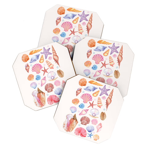 April Lane Art Watercolor Seashells Coaster Set