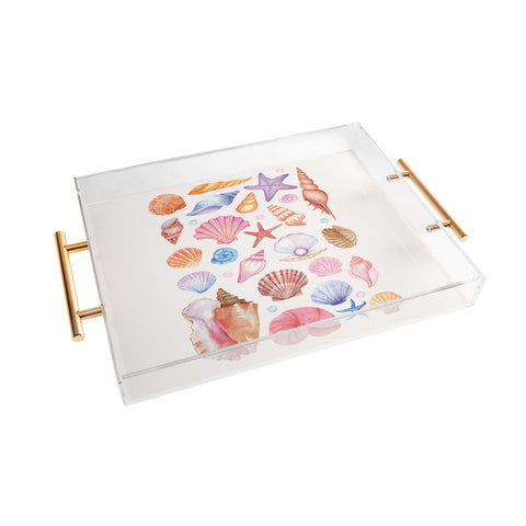 April Lane Art Watercolor Seashells Acrylic Tray