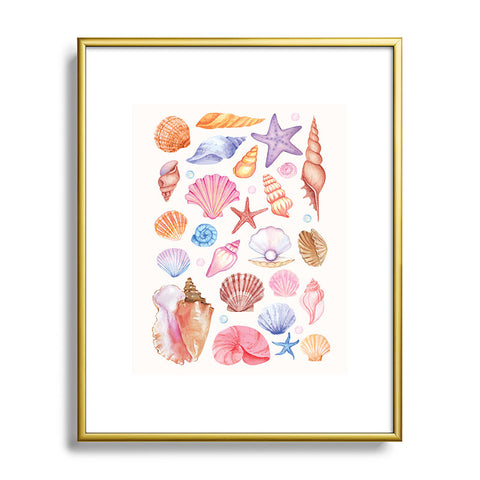 April Lane Art Watercolor Seashells Metal Framed Art Print