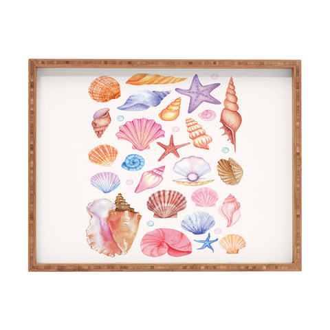 April Lane Art Watercolor Seashells Rectangular Tray