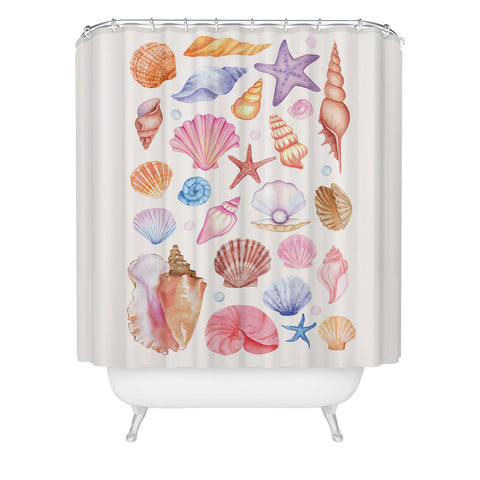 April Lane Art Watercolor Seashells Shower Curtain