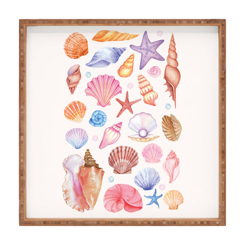 April Lane Art Watercolor Seashells Square Tray