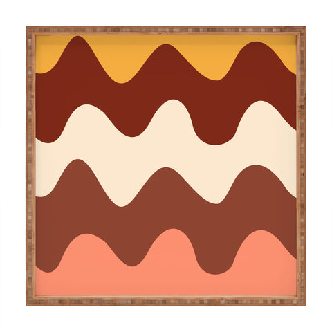 Art Heart Home and Fashion Retro Wavy Lines Red Pink Square Tray