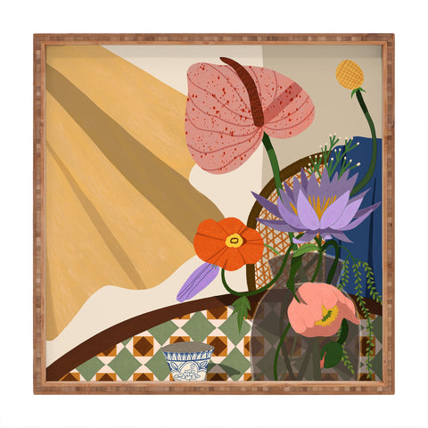 artyguava Flowers on the Dining Table Square Tray
