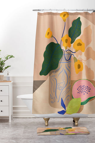 artyguava Lemon Papaya Shower Curtain And Mat