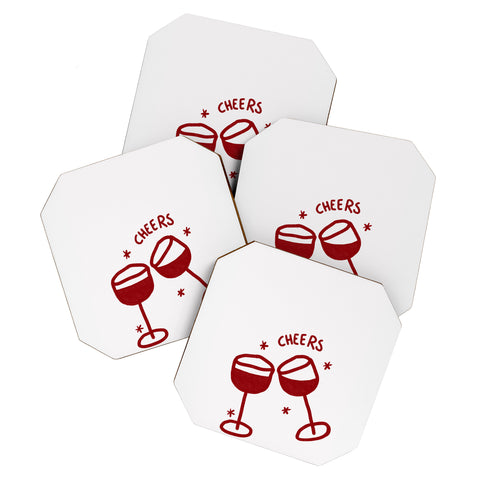 AthenesAtelier Cheers Red Wine Glasses Coaster Set