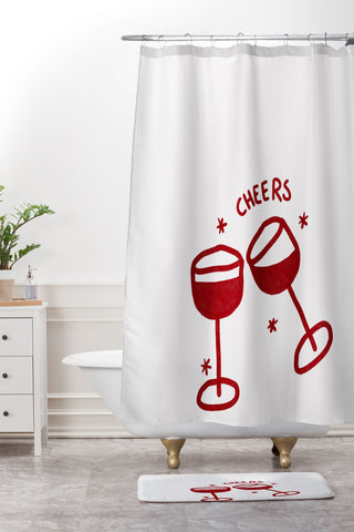AthenesAtelier Cheers Red Wine Glasses Shower Curtain And Mat