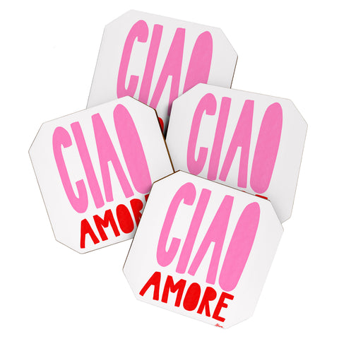 AthenesAtelier Ciao Amore Pink and Red Coaster Set