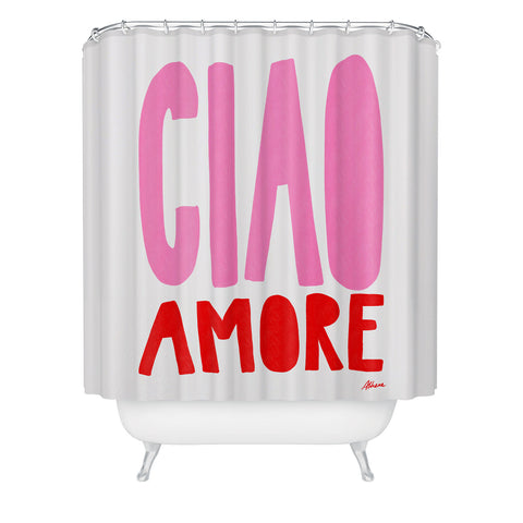 AthenesAtelier Ciao Amore Pink and Red Shower Curtain