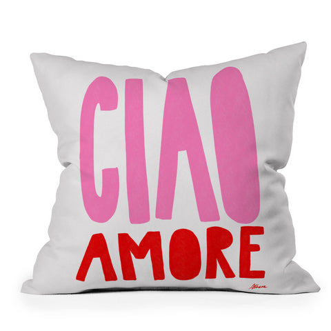 AthenesAtelier Ciao Amore Pink and Red Outdoor Throw Pillow