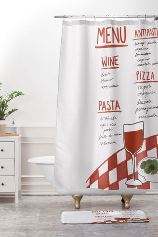 AthenesAtelier Italian Menu Shower Curtain And Mat