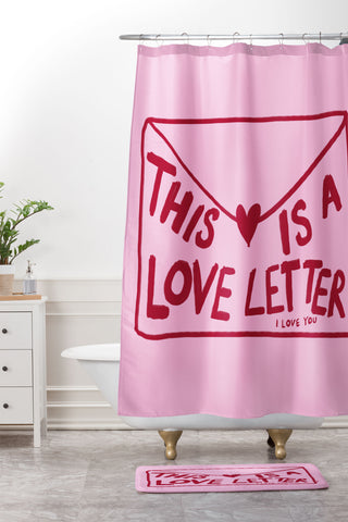 AthenesAtelier Love Letter Horizontal Shower Curtain And Mat
