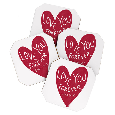 AthenesAtelier Love You Forever Red Heart Coaster Set