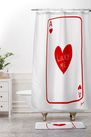 AthenesAtelier Lucky Me Playing Card Shower Curtain And Mat