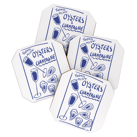 AthenesAtelier Oysters and Champagne Coastal Coaster Set