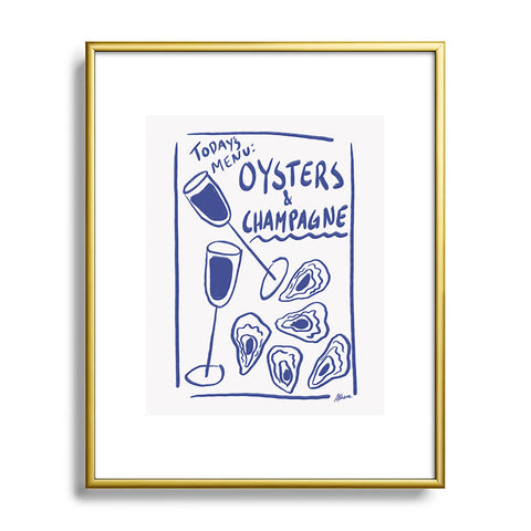 AthenesAtelier Oysters and Champagne Coastal Metal Framed Art Print