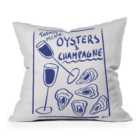 AthenesAtelier Oysters and Champagne Coastal Outdoor Throw Pillow