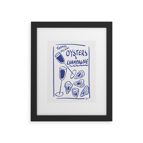 AthenesAtelier Oysters and Champagne Coastal Framed Art Print